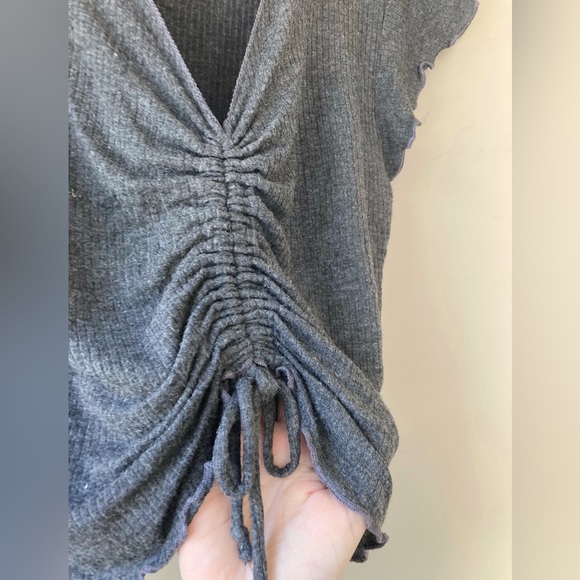 Antistar Grey Cinch Tie Front Crop T-Shirt M - Picture 3 of 6